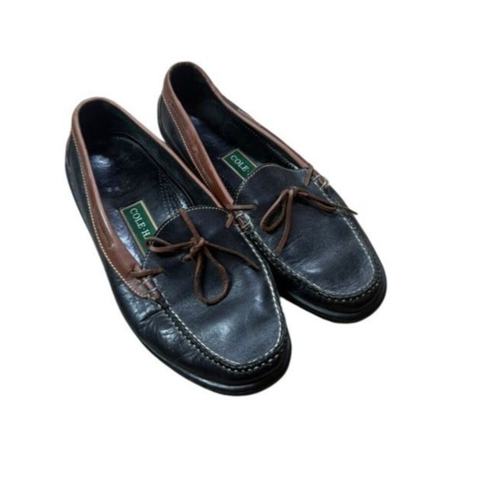 Cole Haan Leather Boat Shoes Mens Size 12 Black Brown Two Tone Leather Loafers